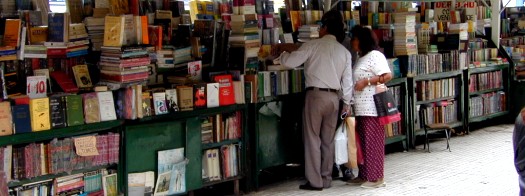 Bookseller stands in the park outside of the federal court building, Buenos Aires, Argentina